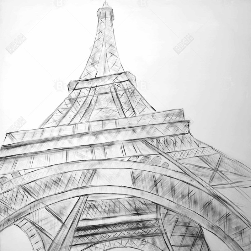 " Eiffel Tower Sketch Black & White "