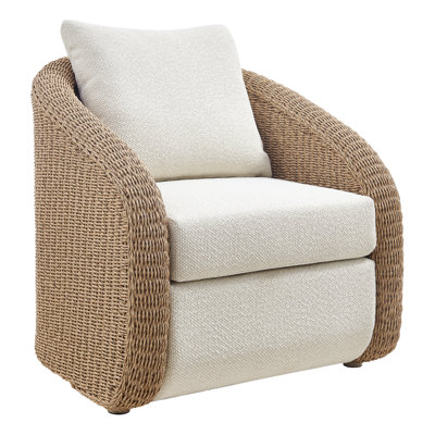 Gasport Natural Rattan And Metal Outdoor Lounge Chair With Boucle White Cushions