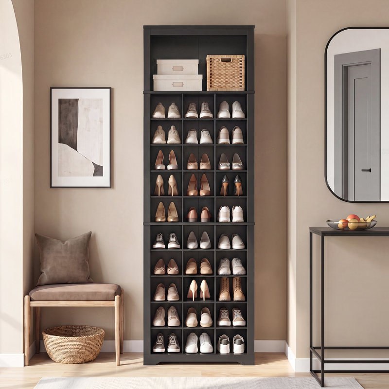 Armoire à chaussures avec 31 casiers ouverts, tablettes réglables, range-chaussures à 10 niveaux, Black
