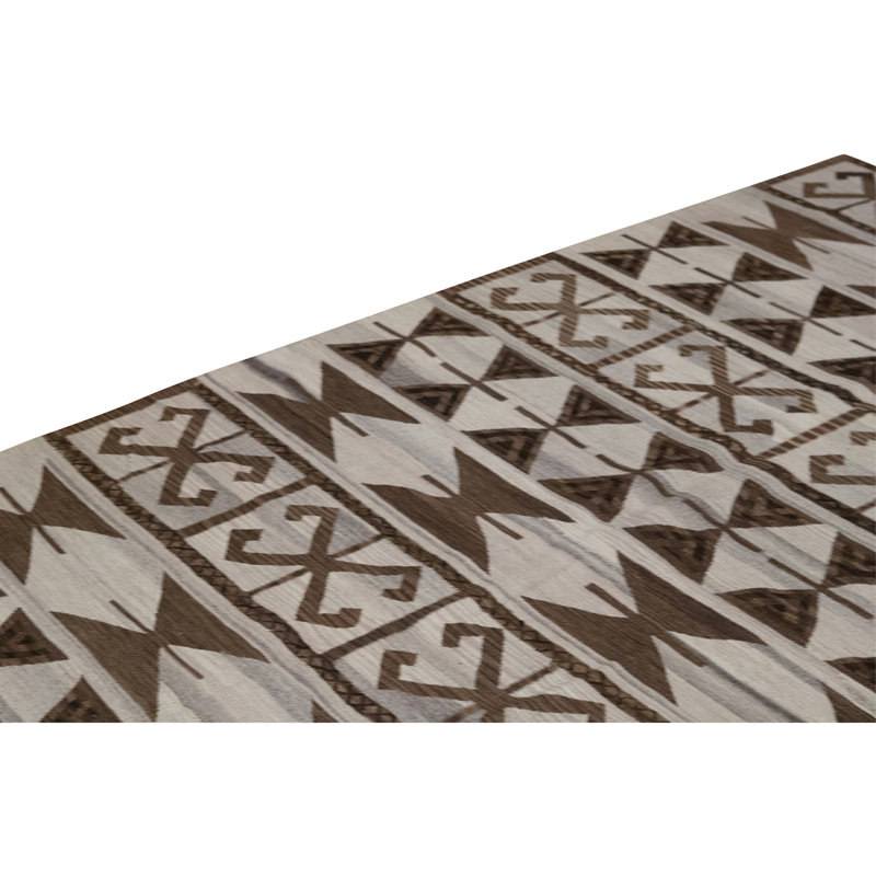 Flatweave Wool Geometric Area Rug in Chocolate And Coffee, Rectangle 8'3" x 9'11"