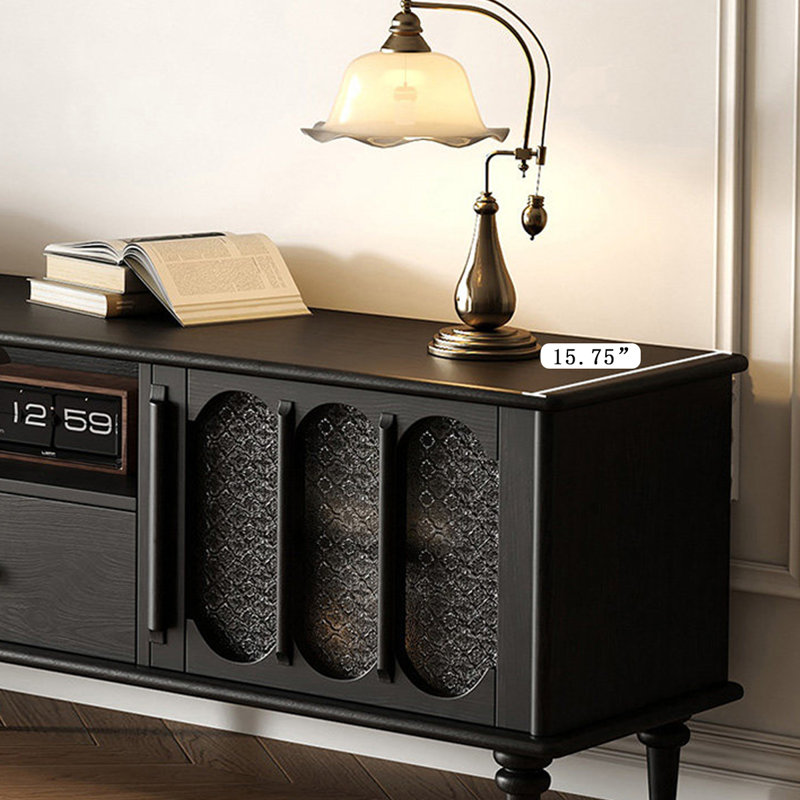 Meuble télé rétro en bois massif noir, 78.74