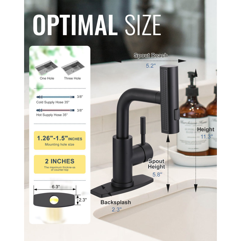 Single Handle Pull Out Kitchen Faucet With Unique 90° Swivel Sprayer Head In Three Function Modes, Matte Black