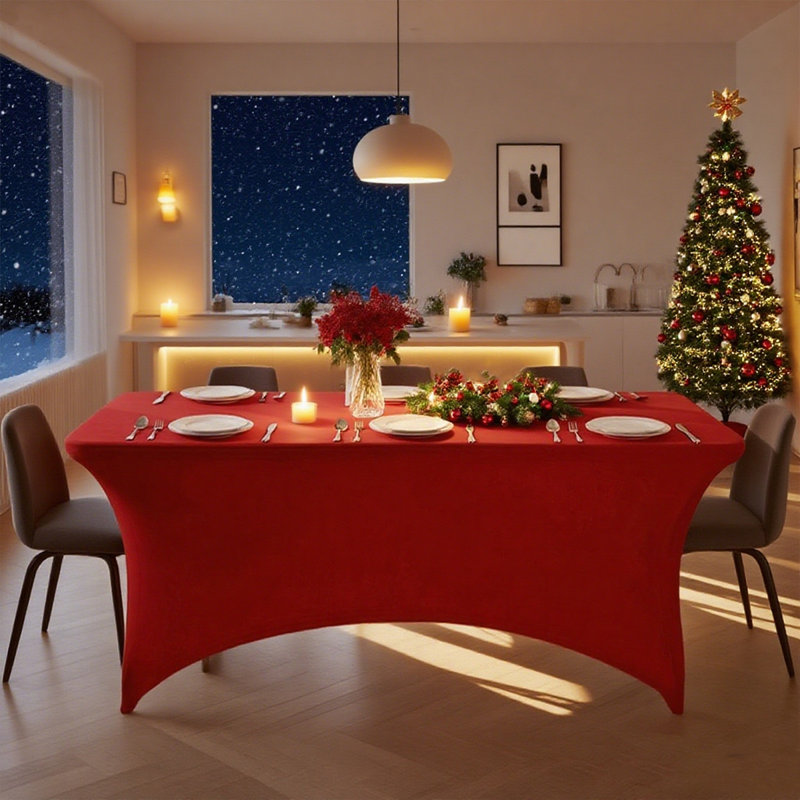 2 pièces / paquet de grande nappe rectangulaire rouge de 6 pi de Noël, couvertures de table extensibles en tricot de 180 g / m², disponibles en plusieurs couleurs, convient aux restaurants d'hôtel, aux cuisines, aux bureaux et aux longues décorations de table de réception. Premium et élégant