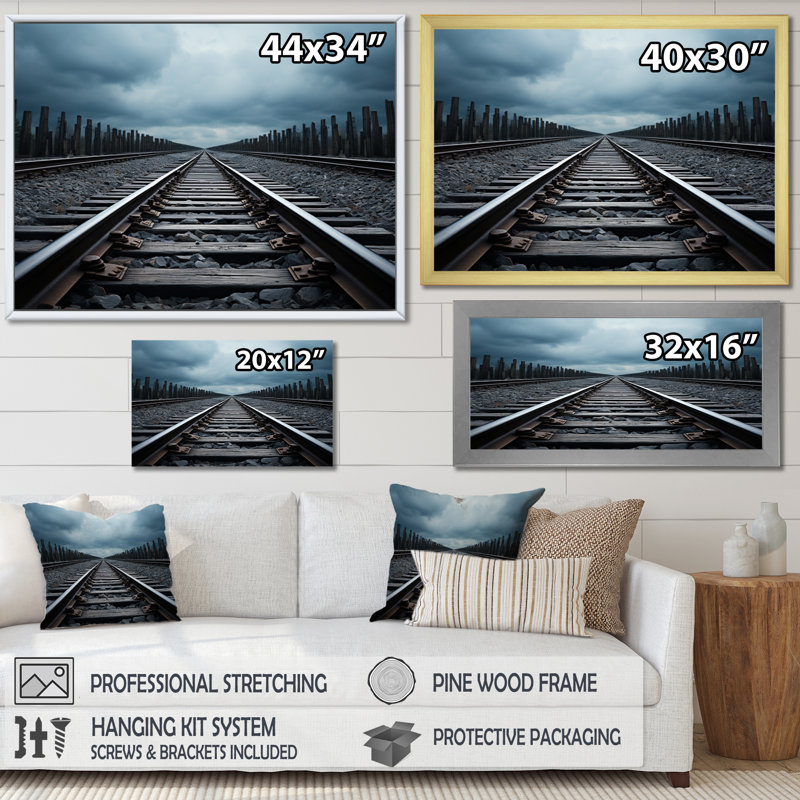Train, traineaux minimalistes II - train, art mural, Cadre photo noir, H 24 po x l 32 po x P 1 po