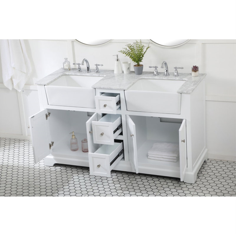 Pardue 60'' Double Bathroom Vanity with Top, White