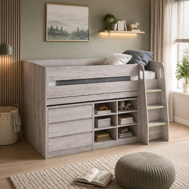 Moesha Single (3') Cabin Bed with Storage Included with Desk Included, Grey