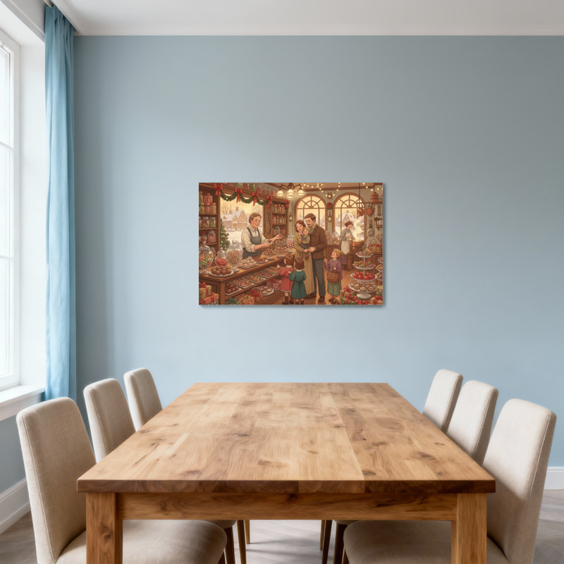 Scène familiale de Noël avec des bonbons, H 24 po x l 36 po