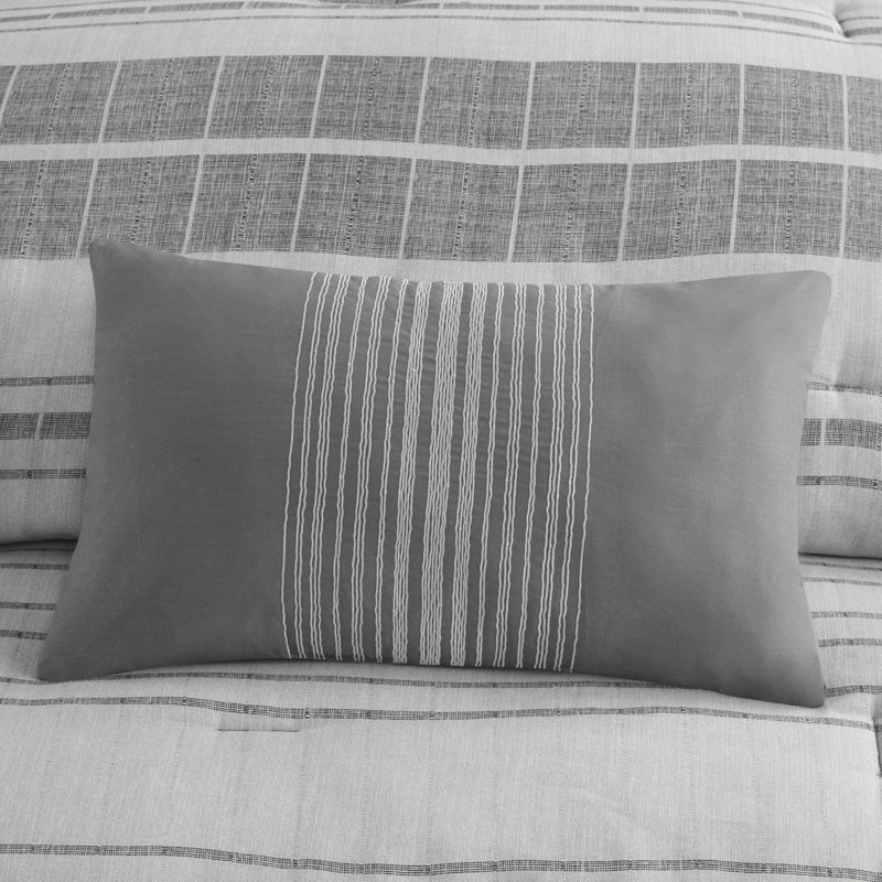 Full Gray Microfiber Striped Comforter Set with Throw Pillow