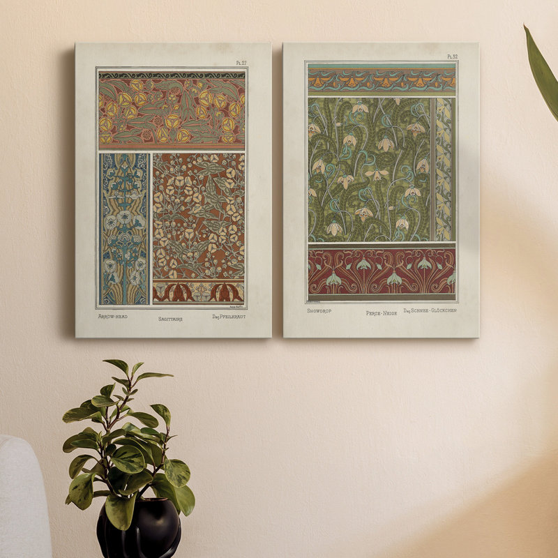 Toile tendue avec châssis de qualité supérieure Nouveau Decorative II - prête à être accrochée, H 18 po x l 24 po x P 1 po