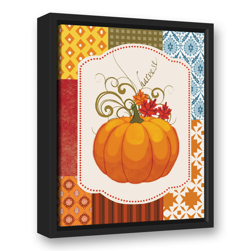 Pumpkin Wall Art: Harvest Patchwork Pumpkin Framed On Canvas Print
