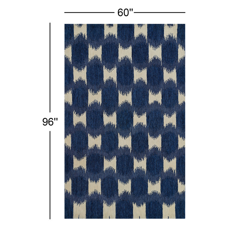 Chiara Wool Ikat Area Rug in Blue, Rectangle 5' x 8'