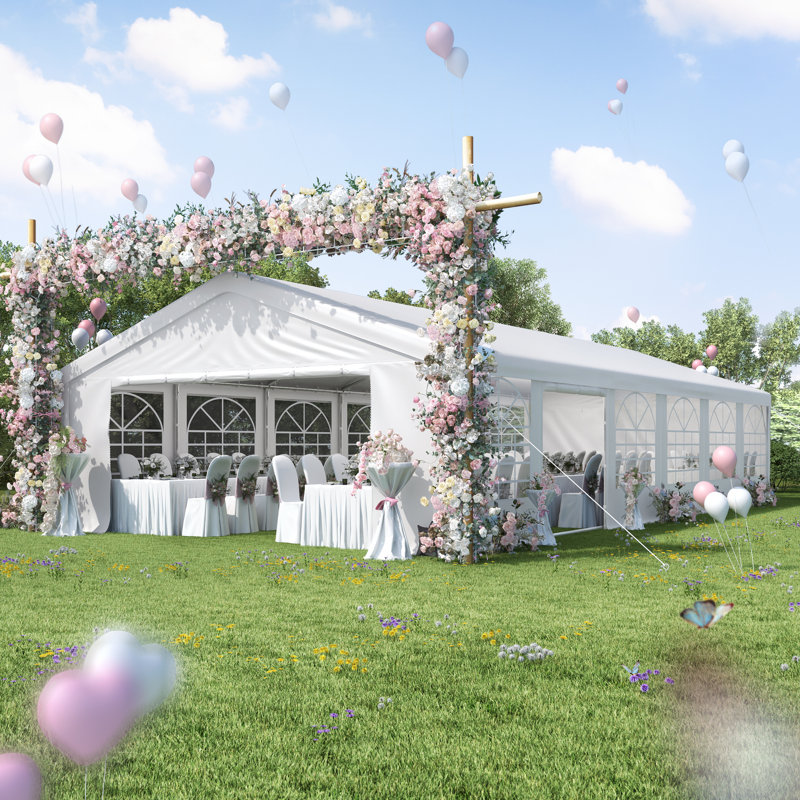 20 ft. W x 40 ft. D Outdoor Galvanized Steel Party Tent - Heavy Duty White Tent with 4 Sandbags for Wedding