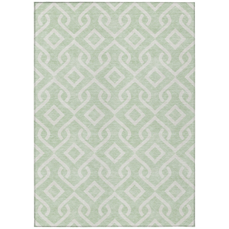 Tapis intérieur / extérieur géométrique lavable vert menthe et ivoire 9 pi x 12 pi