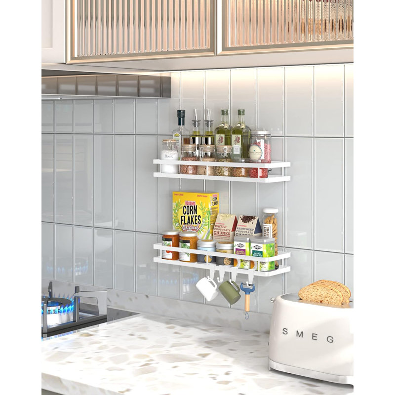 Étagère à épices murale avec porte-serviettes en papier, ensemble de 2 tablettes de rangement en acier inoxydable pour armoire de cuisine