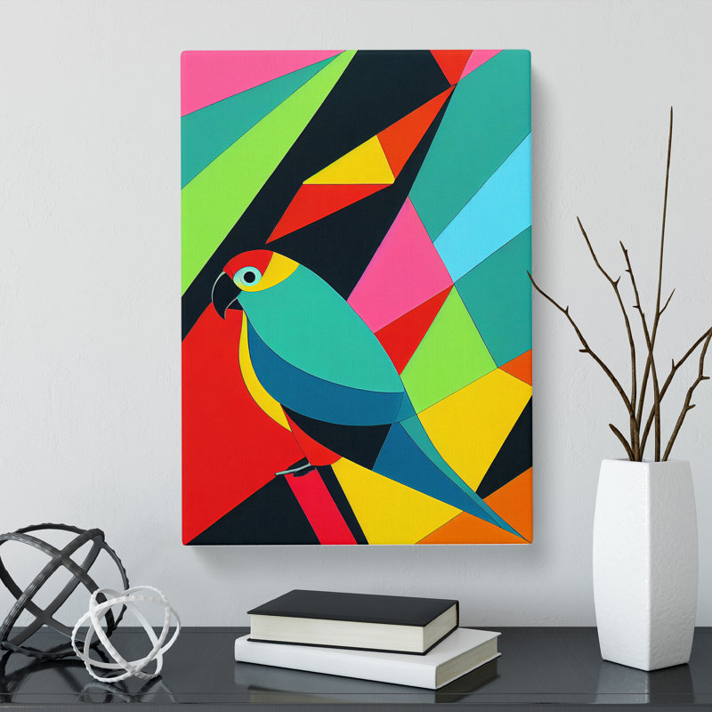 CAN-V0523-1749X Parrot Geometric - Wrapped Canvas Print, 50cm H x 35cm W, Unframed