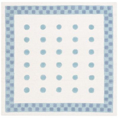 Polka Dots Hand Tufted Wool/Cotton in Ivory/Blue Area Rug