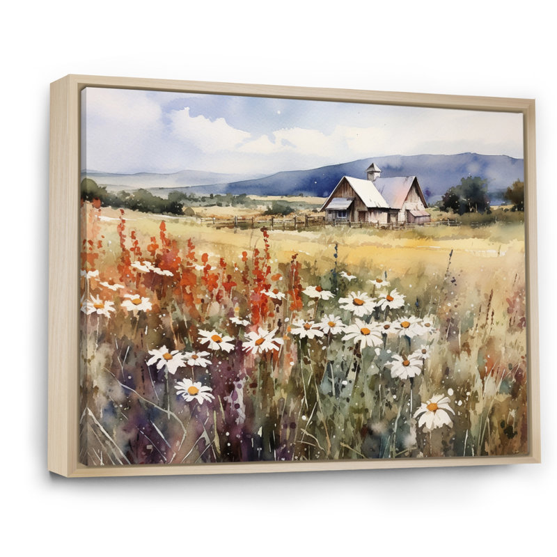 «Green Green Meadow At The Farm I», impressions sur toile florales, H 34 po x l 44 po x P 1,5 po, Cadre naturel flottant