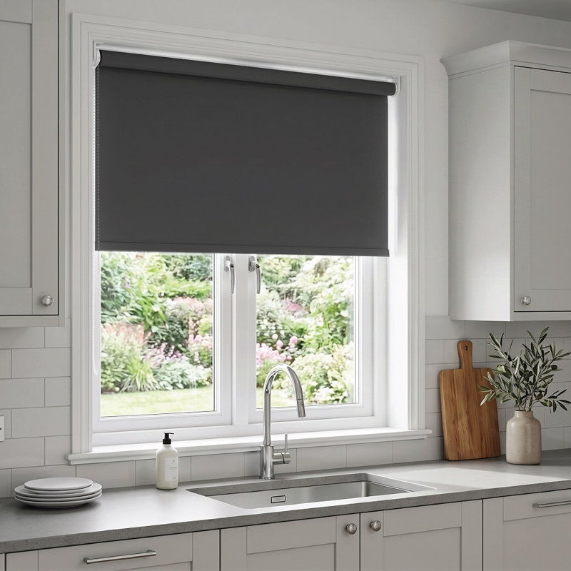 Thermal Blackout Roller Blind - Trimmable Cut to Size - Heavy Duty Metal Tube, Grey, 165 cm L x 90 cm W