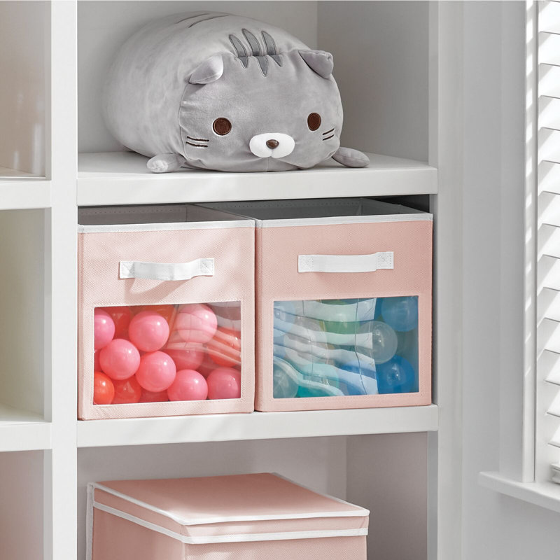 mDesign Fabric Baby Nursery Storage Cube with Front Window, Pink, 8