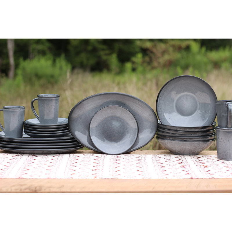 Denali Grey 24 Piece China Dinnerware Set- Service For 6