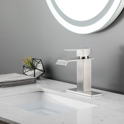 Modern Bathroom Vanity Faucet, Single Lever, Brushed Nickel, Stainless Steel, & Drain Assembly Stylish Construction,