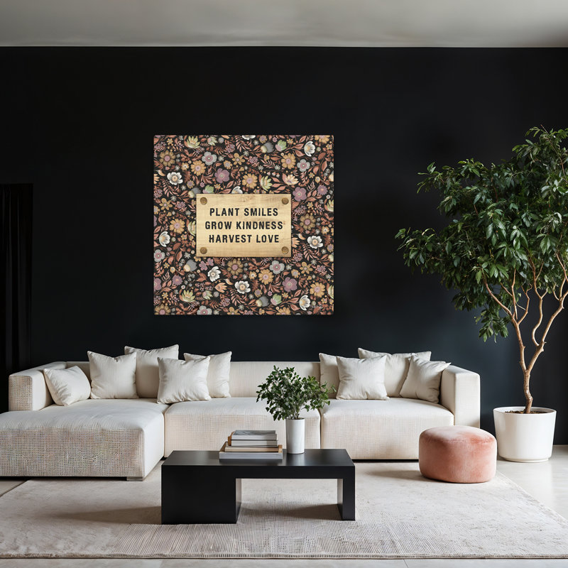 Plante, sourire, typographie, art floral contemporain, H 48 po x l 48 po