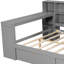 Lit double en bois avec plusieurs unités de rangement, charge, DEL, bureau et cadre de tête de coussin rembourré gris élégant, station de charge, tête de lit confortable-121077159-121077157