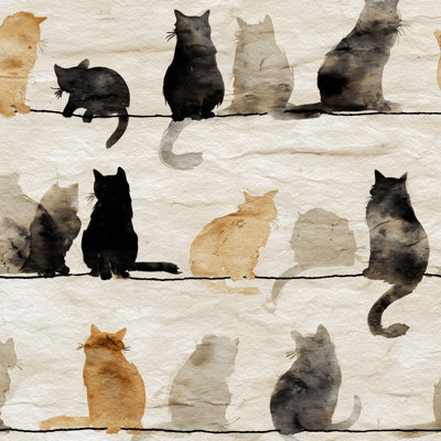 Cats Wallpaper Silhouettes Watercolor Decorative Mural