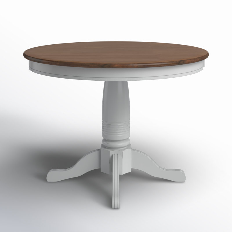 Rubberwood Round Solid Wood Top with Solid Wood Base Dining Table, White