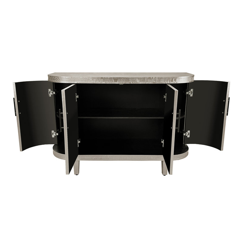 Modern Curved Sideboard 47.2-Inch Decorative Storage Cabinet,Wooden Console Table Coffee Bar Cabinet With 4 Doors And Adjustable Interior Shelves