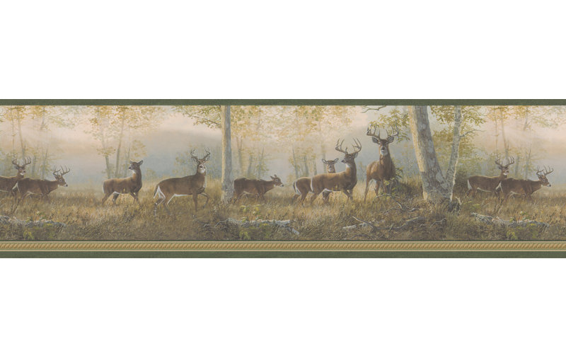 Papier peint à bordure en relief 3D 15 pi x 6,5 po Iddings Marvelous, Cerf vert
