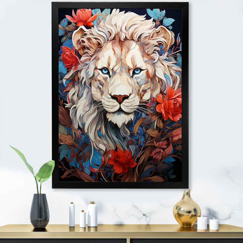 «Enigmatic Lion Monarch», impression sur toile, Cadre simple noir, H 20 po x l 12 po x P 1 po