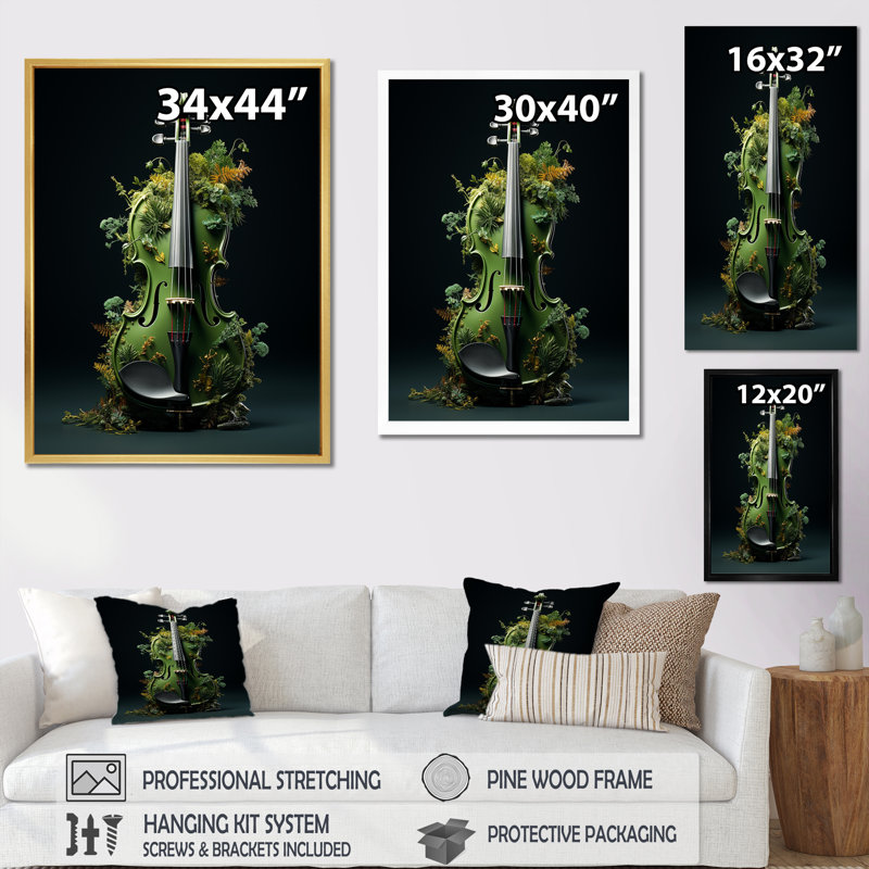Violon verdure dans la forêt II, Cadre simple noir, H 44 po x l 34 po x P 1,5 po