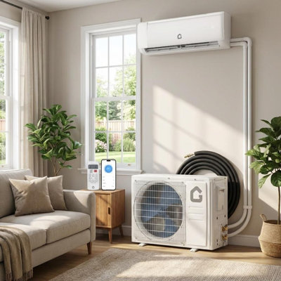Energy-Efficient 9000 BTU Ductless Mini Split Air Conditioner & Heater - 18.5 SEER2 Inverter, Heat Pump, WiFi, Remote, Quiet, Full Installation Kit, Cools/Heats up to 450 Sq.Ft - US Standard