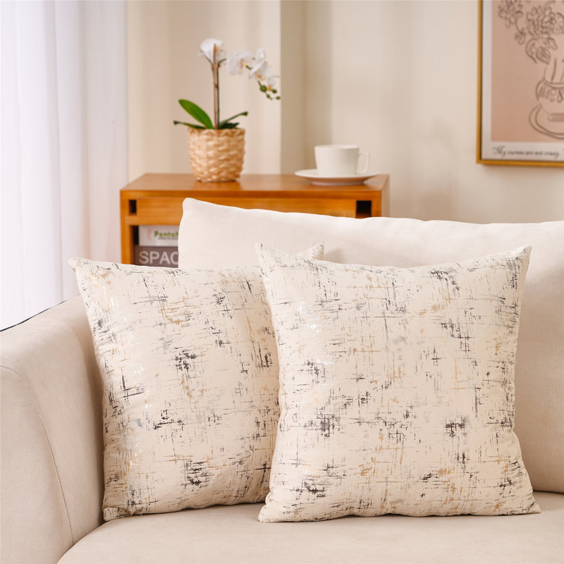 WARISI - Abstract Patterened Velvet Cushion Pillow Cover | Throw Cushion Covers | 2 Pieces | Square, Cream, 20" x 20"