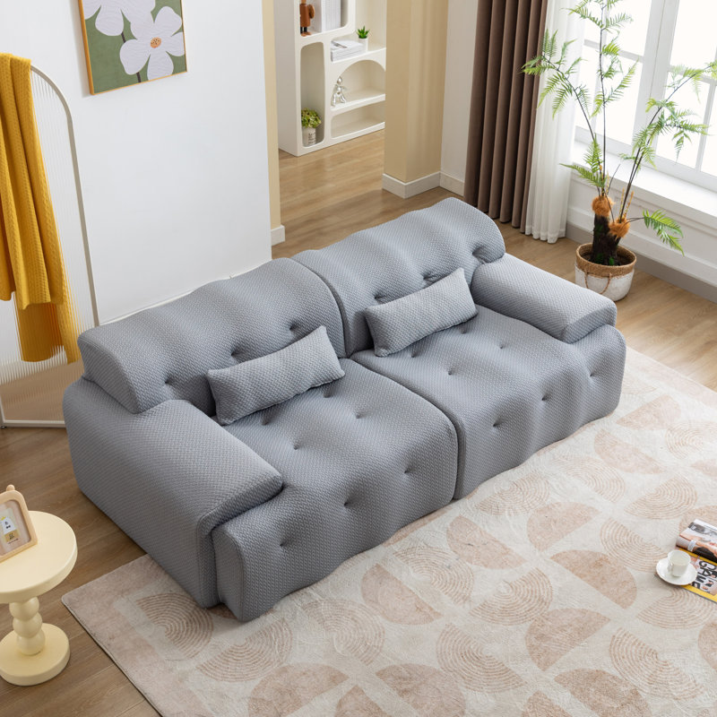 Canapé moderne 2 places pour salon, Tissu gris pâle