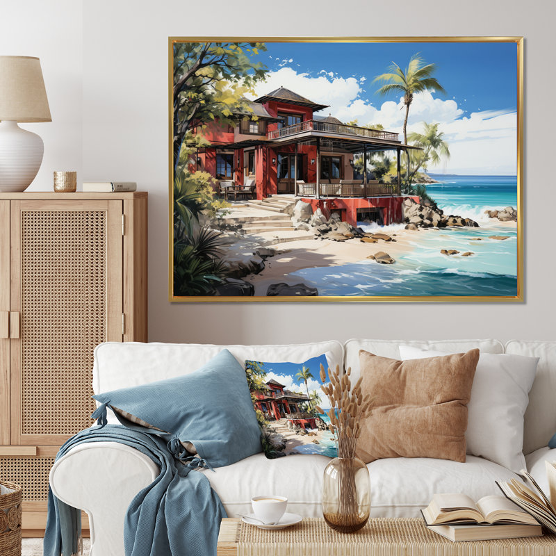 Caraibe Tropical Retreat III, reproduction d'art sur toile, H 12 po x l 20 po x P 1 po, Cadre flottant doré