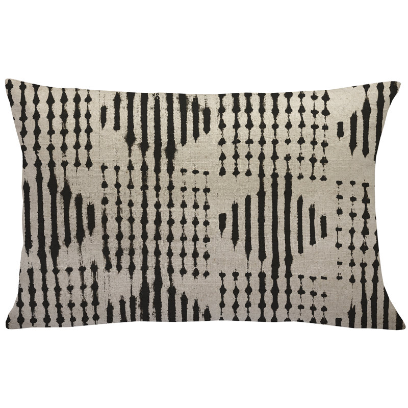  Mud Cloth Linen Lumbar Pillow, Black