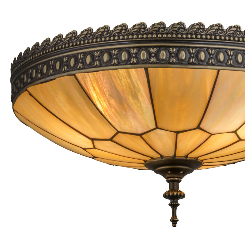 Vincent 3 - Light Flush Mount, 8" H x 15" W x 15" D, Bai Craftsman Brown Highlighted, Beige Iridescent