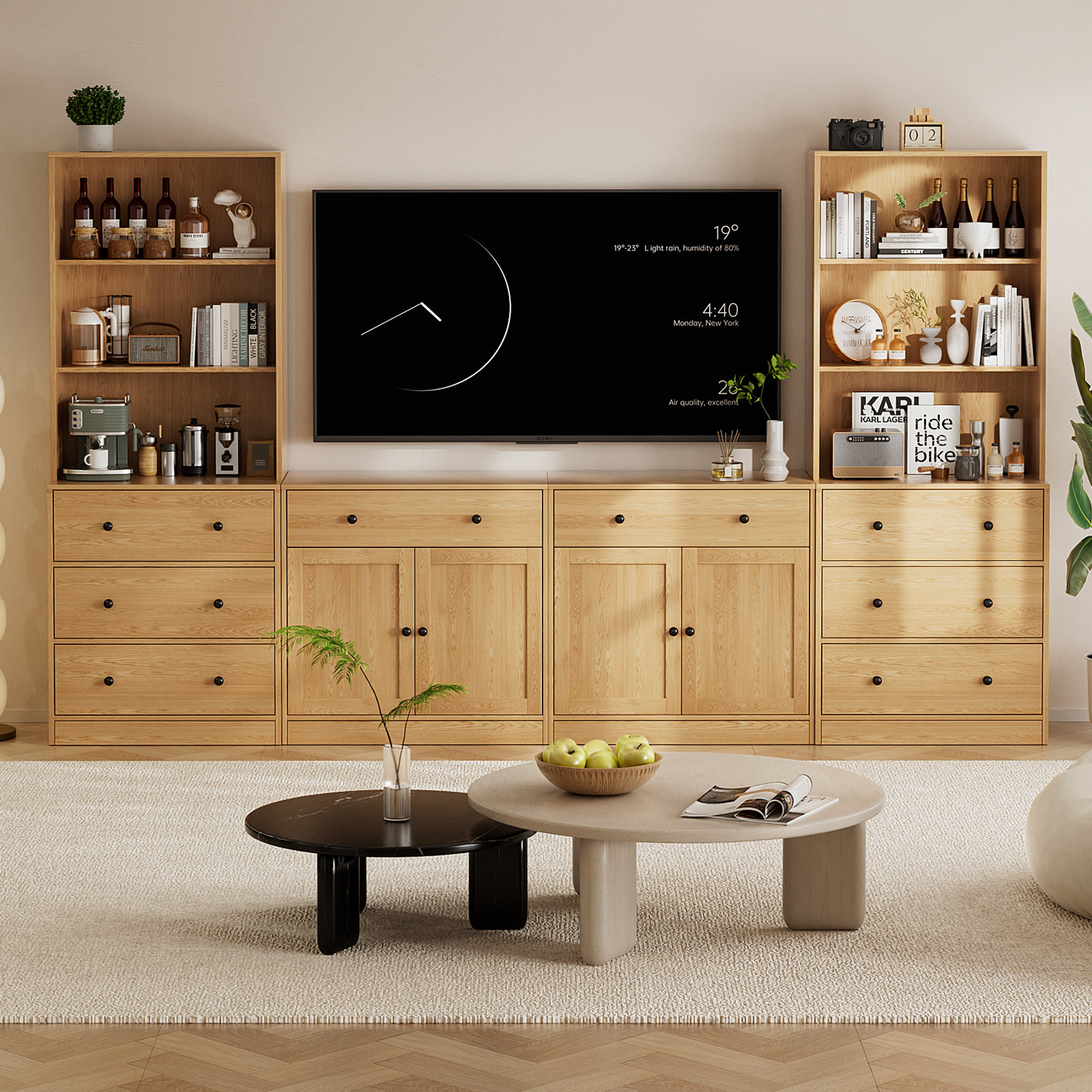 110" Wide Entertainment Center With Bookshelves For Tvs, Modern Wall Unit TV Stand