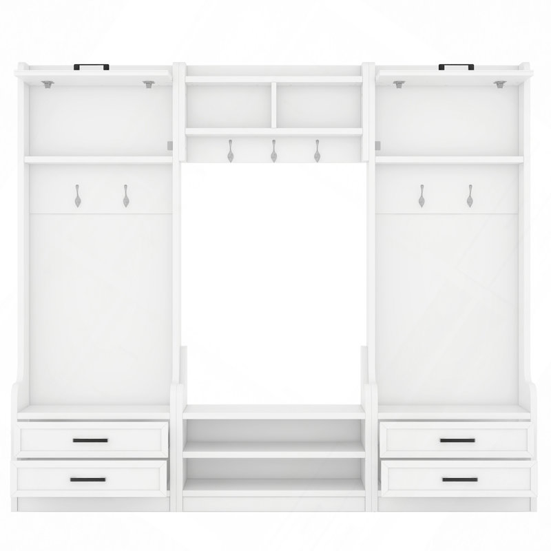 4-In-1 Detachable Hall Tree With Storage, Hooks, And Shoe Bench For Entryway And Hallway, Multi-Functional And Durable, White