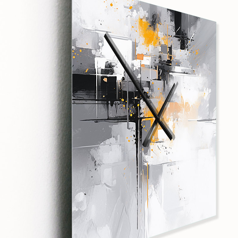 Abstractions symétriques jaunes et grises - Horloges murales cubisme, Grand