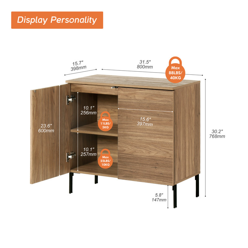 31.5" Modern Wood Reeded Dresser With Doors, Minimalist Dresser Organizer Storage Cabinet For Bedroom,Living Room, Entryway