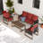 5-Person Brown Cedar Wood Gray Wicker Patio Outdoor Sofa Seating Group with Olefin Cushions, Rectangle Coffee Table-1076026048