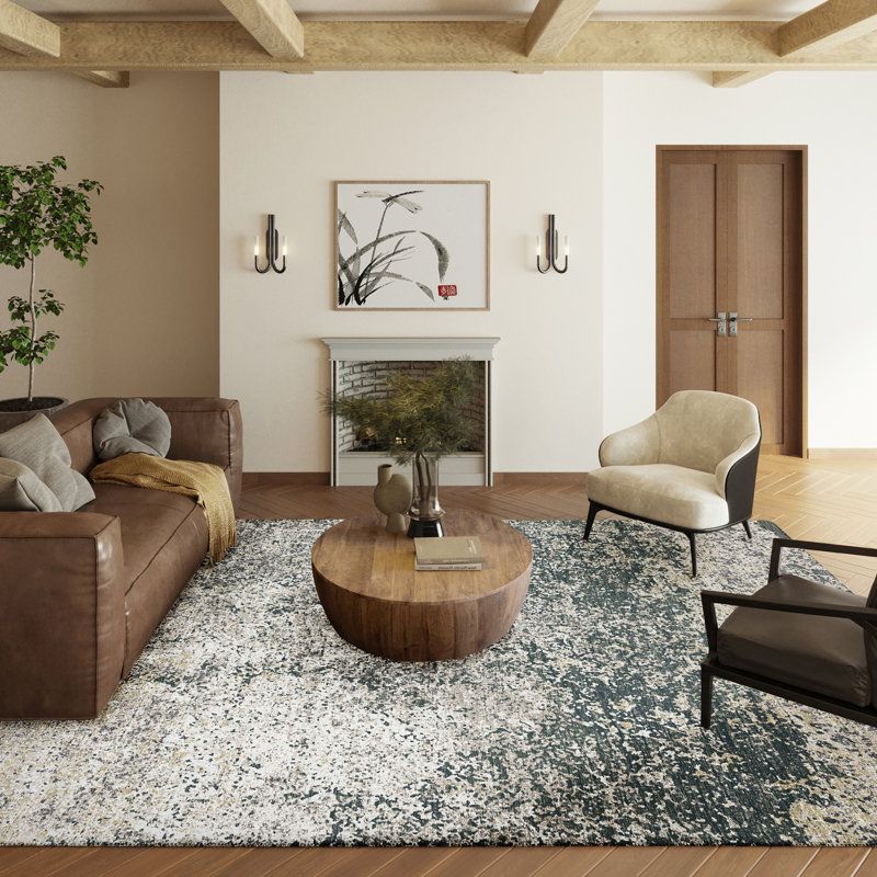Tapis gris / blanc tissé à la machine Southwestern, Rectangle 3 pi x 5 pi