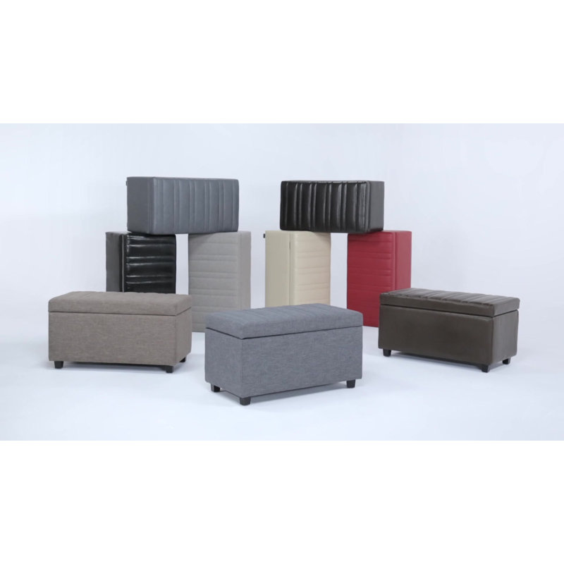 Fawn Brown Linen Rectangular Storage Ottoman Bench