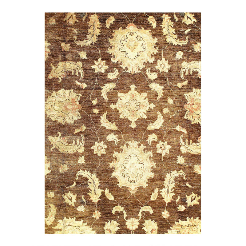 Tapis brun / beige en laine / coton oriental noué à la main 8 pi x 10 pi Oriental