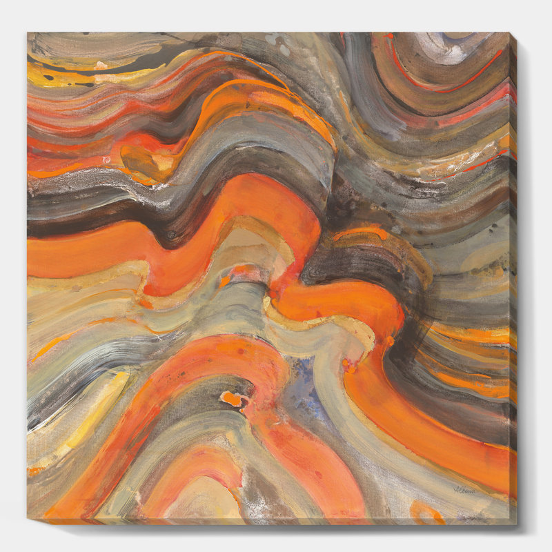 " Abstract Gilded Orange Waves ", 16" H x 16" W x 1" D