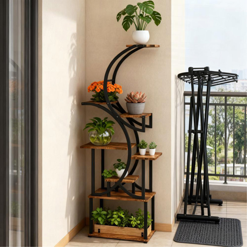 Support pour plante en forme de S, tablette pour plante à 8 niveaux, support pour plante d'angle pour plantes multiples
