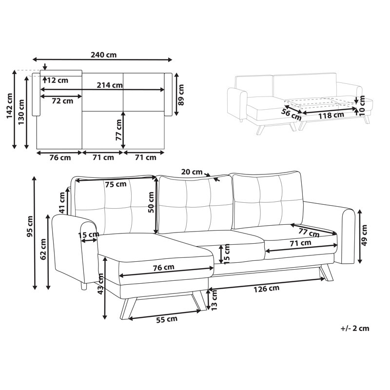 Remeigh 3 Seater Sofa Bed, Beige